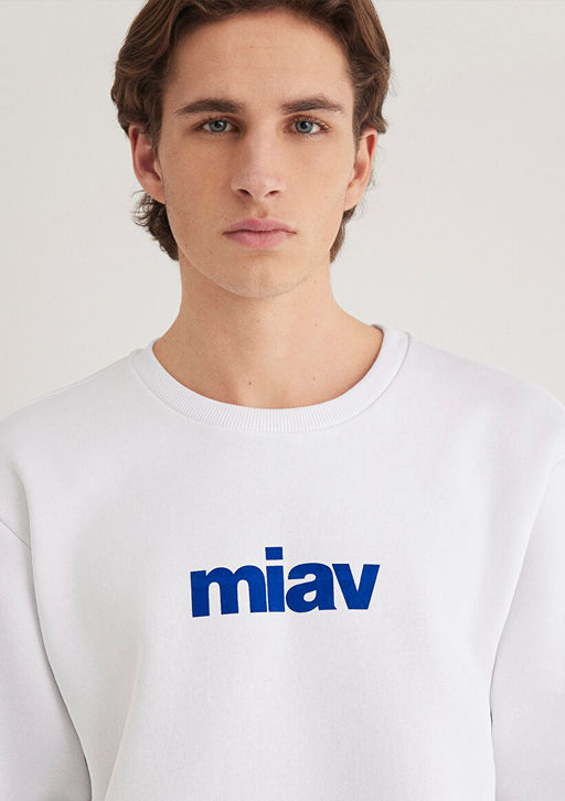 Miav Bask?l? Beyaz Sweatshirt - Mavi фото 5