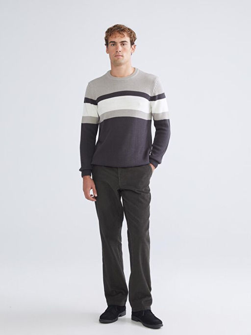 Bisiklet Yaka Uzun Kollu Renk Bloklu Erkek Triko Kazak