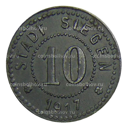 Монета 10 пфеннигов 1917 года Германия Нотгельд Зиген