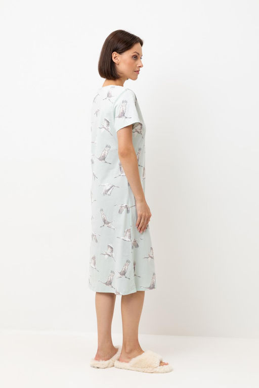 Е 10054/туманный голубой,журавли сорочка ночная жен