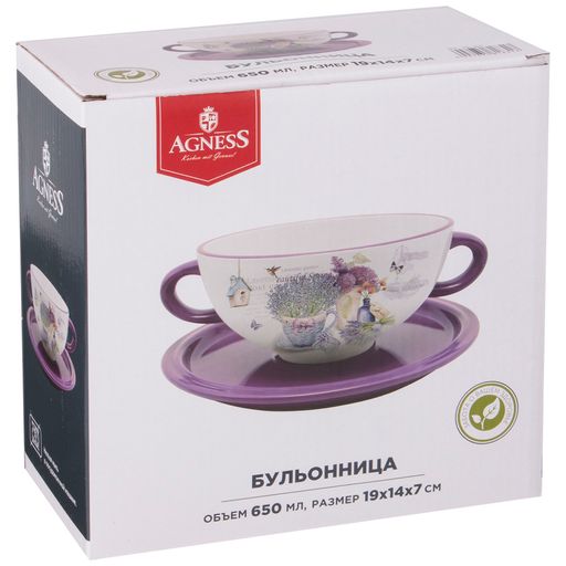 БУЛЬОННИЦА С БЛЮДЦЕМ AGNESS ЛАВАНДОВАЯ ВЕСНА 19*14*7 СМ 550 МЛ  фото 2