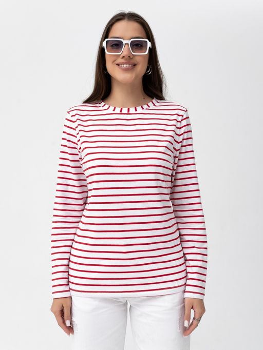 Лонгслив хлопок 95%, лайкра 5%,бело-красный - Binita фото 3