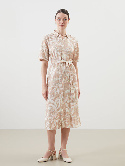 ?i?ekli Keten Kar???ml? Kad?n G?mlek Elbise