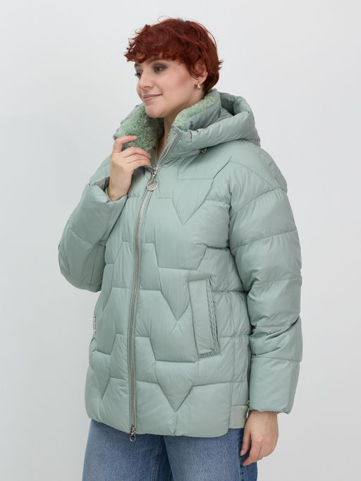 Куртка зимняя женская из овчина стильная и модная зеленого цвета 7309Z - Visdeer фото 6
