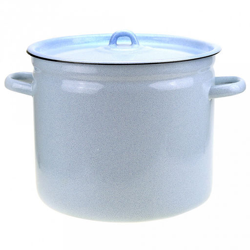 Белый рябчик Кастрюля эмалированная 9л, форма цилиндрическая, металлическая крышка, металлические ручки, без деколи (Россия)