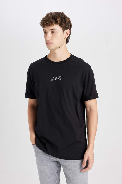 Футболка свободного покроя с круглым вырезом и короткими рукавами с принтом на спине - Defacto фото 3