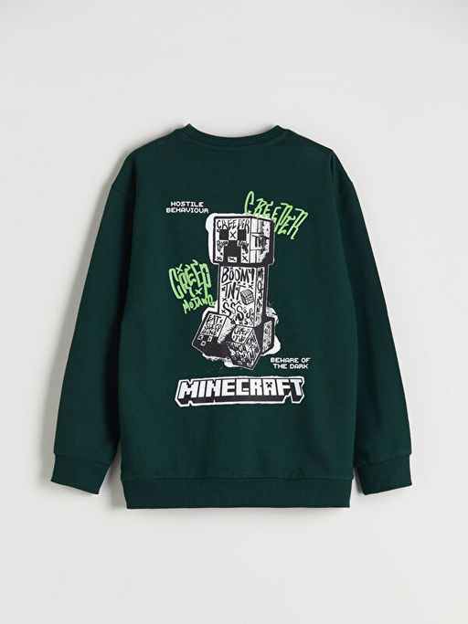 Bisiklet Yaka Minecraft Bask?l? Erkek ?ocuk Sweatshirt
