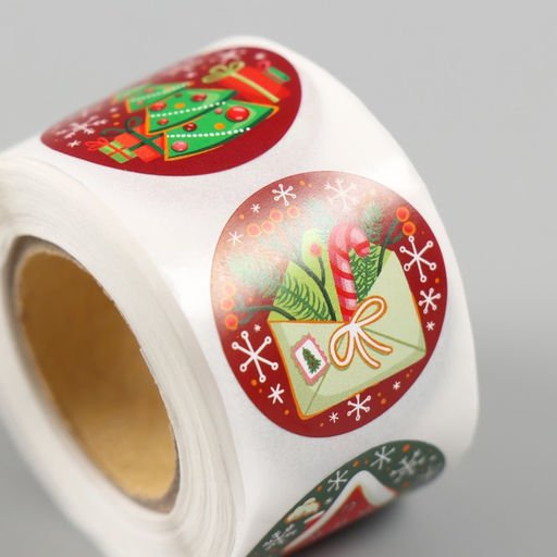 Цена за 2 шт. Наклейка бумага «Новый год», d=2.5 см, 252 шт. в рулоне