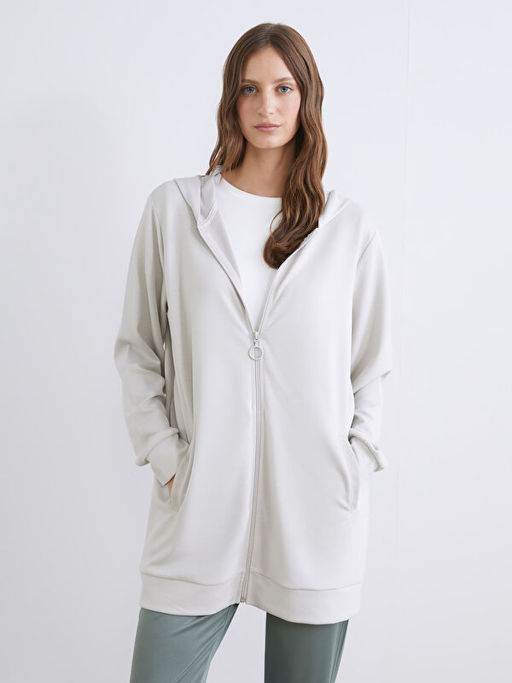 Kap??onlu Oversize Kad?n Fermuarl? Sweatshirt