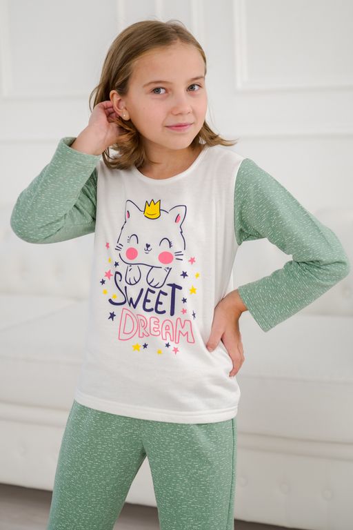 Пижама детская из футера Кисонька мятная березка - Амадэль фото 2
