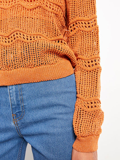 Bisiklet Yaka Ajurlu Uzun Kollu Kad?n Triko Kazak