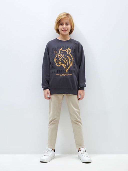 Rahat Kal?p Bisiklet Yaka Bask?l? Erkek ?ocuk Sweatshirt - Waikiki фото 3