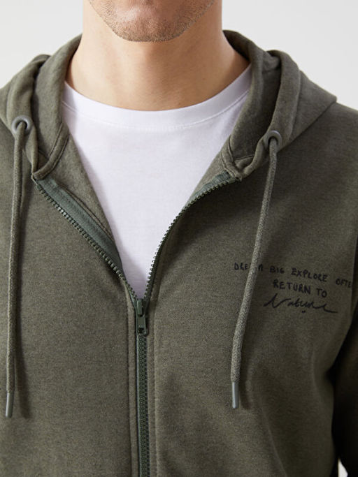 Kap??onlu Uzun Kollu Erkek Fermuarl? Sweatshirt