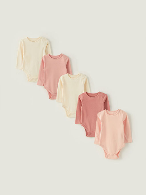 Bisiklet Yaka Uzun Kollu Basic K?z Bebek ??t??tl? Body 5li