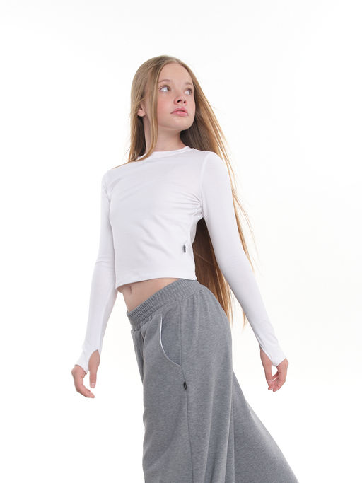 Лонгслив трикотажный спортивный с вырезом для пальца 22-7695 черный - Mini maxi фото 24