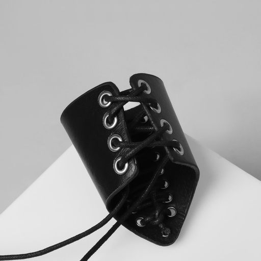 Браслет манжета кожаная «Шнуровка», чёрный, серебряный