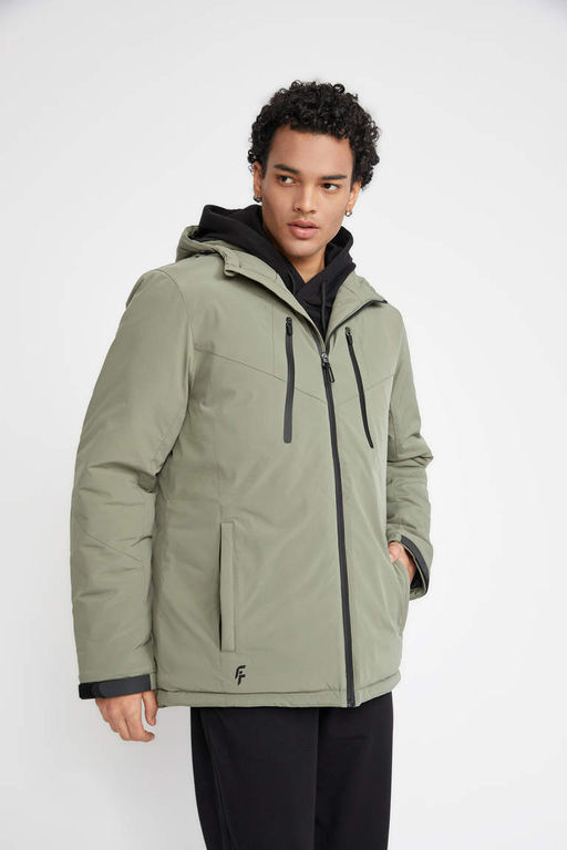 Водоотталкивающее водонепроницаемое пальто приталенного кроя DeFactoFit с флисовой подкладкой и капюшоном  фото 6