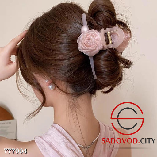 Заколка-краб с цветком и с жемчугом