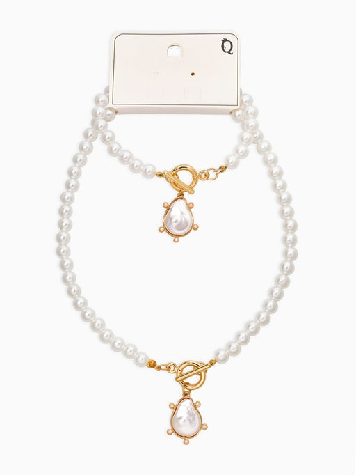Набор 2 предмета: колье, браслет «Жемчуг. Подвеской Барочная жемчужина», 18 и 42 см, №8, белый в золоте