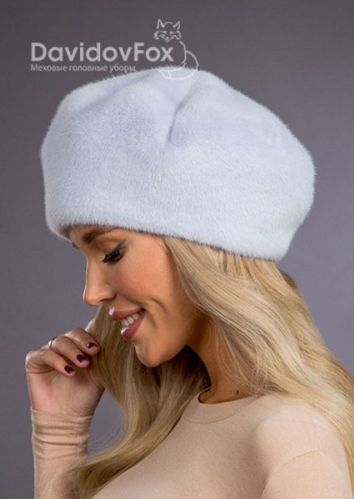 Шапка Берет экомех голубой