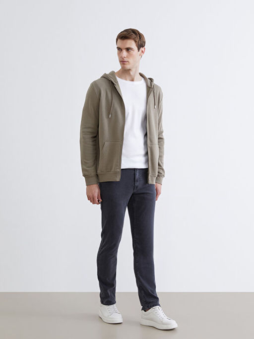 Kap??onlu Uzun Kollu Erkek Fermuarl? Sweatshirt