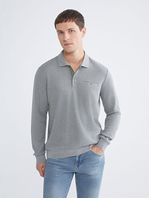 Polo Yaka Uzun Kollu Erkek Sweatshirt