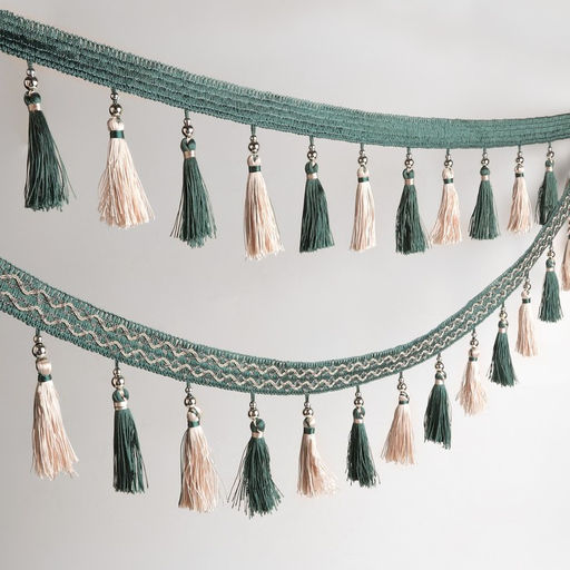 Тесьма с бусинами, 13 см, 5±0.5 м, изумрудная, бежевая