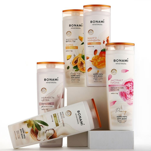 Гель для душа женский с пантенолом, 400 мл, аромат пиона и розы, BONAMI