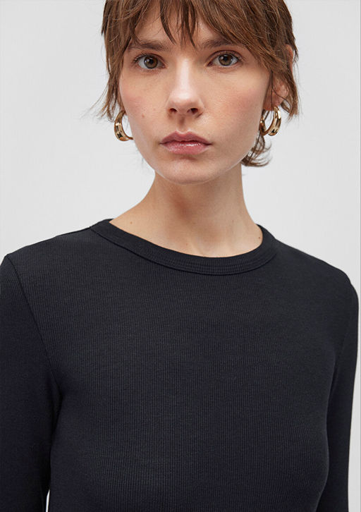 Uzun Kollu Siyah Basic Tisort - Mavi фото 6