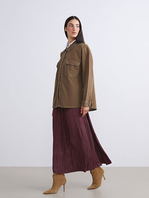 Beli Lastikli Saten Pileli Etek