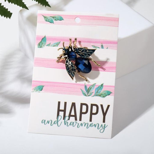 Брошь «Муха», крупная, тёмно-синяя в чернёном золоте