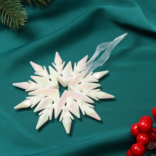 Цена за 2 шт. Ёлочная игрушка Зимнее волшебство. Снежинка рельефная, 1111 см, белый перелив  фото 2
