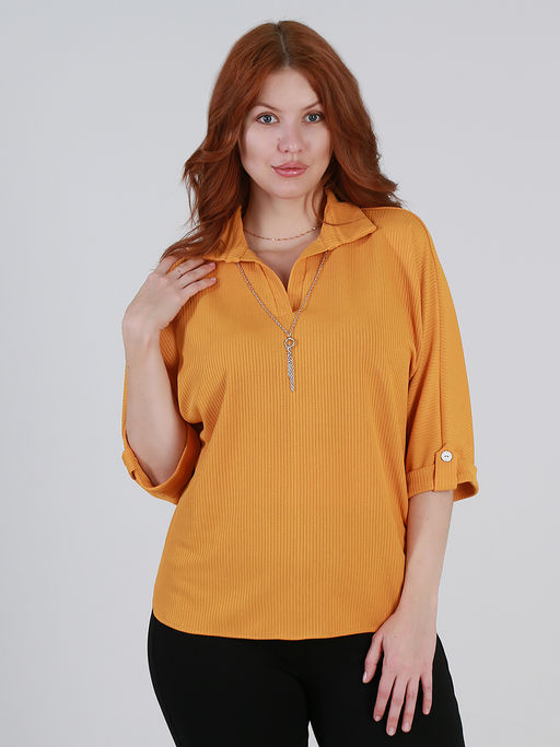 Блузка трикотажная с украшением горчичная - Almond фото 2