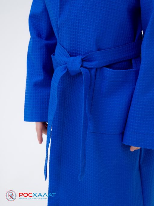 Детский вафельный халат с капюшоном синий В-07 (16)