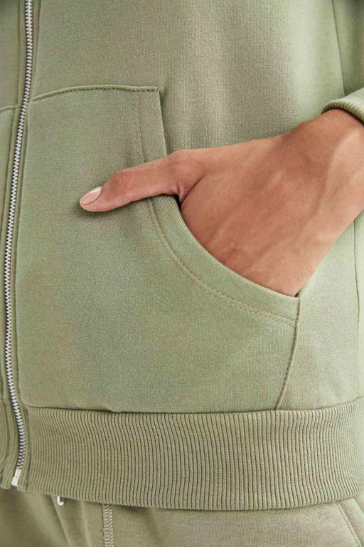 Базовая толстовка на молнии с капюшоном обычного кроя - Defacto фото 6