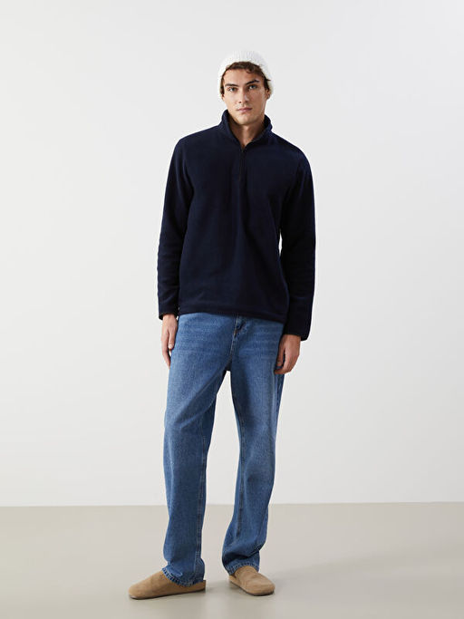 Dik Yaka Uzun Kollu Polar Erkek Kal?n Sweatshirt