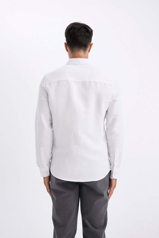 Текстурированная рубашка с длинными рукавами и воротником-поло приталенного кроя - Defacto фото 5