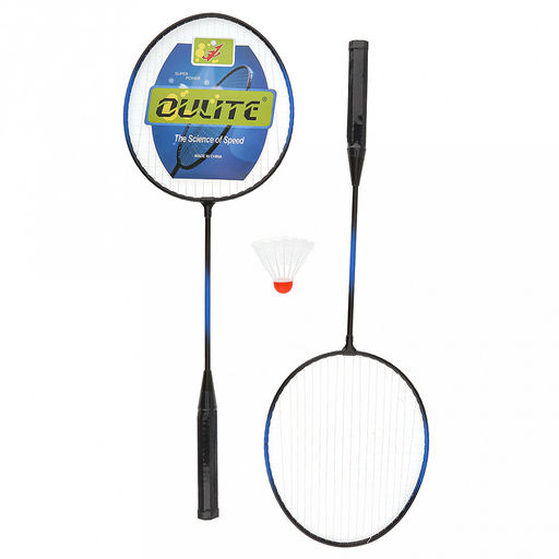 Ракетка для бадминтона 62х21см, набор 2 штуки, в сумке спанбонд/сетка-полиэстер, на молнии, с ремешком + волан пластмассовый 6,5см, цвета в ассортименте: синий; фуксия (Китай)