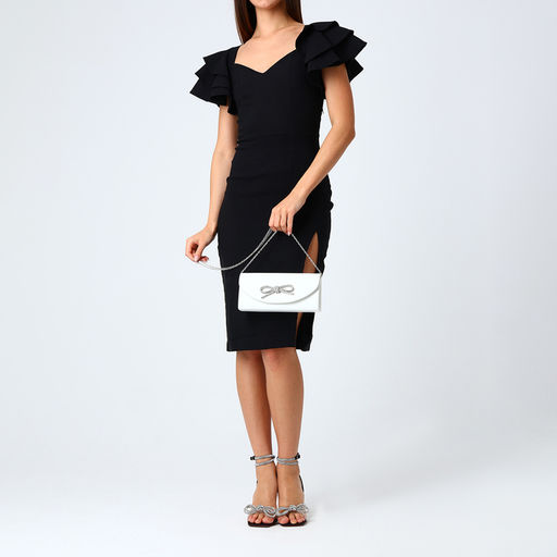 Сумка-клатч женская вечерняя на магните, на длинной цепочке, с декоративным бантом, белая