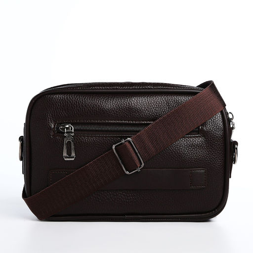 Сумка-клатч мужская на молнии с ручкой, наружный карман, 23×5×15 см, коричневая