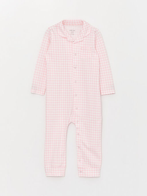 Bebe Yaka Uzun Kollu Ekose Desenli K?z Bebek Tulum