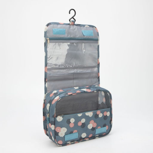 Косметичка - несессер дорожная на молнии, липучках, с крючком, ручкой, рисунок Цветы, серая - Simaland фото 3