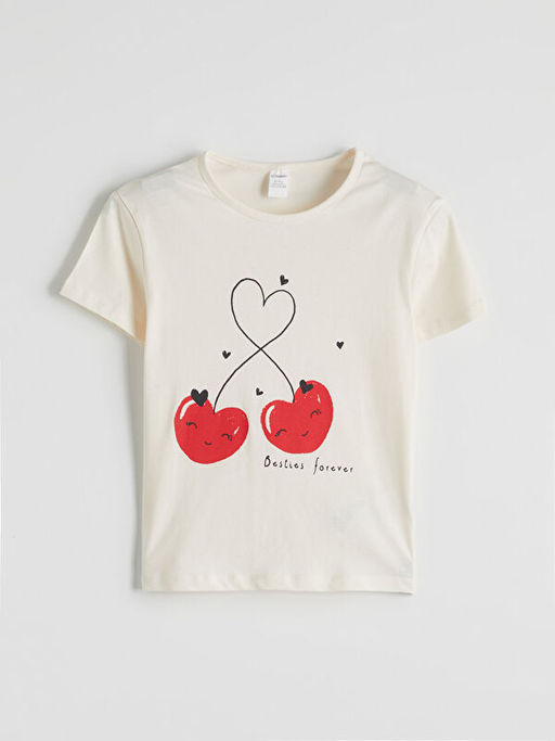 Bisiklet Yaka Kiraz Bask?l? K?z ?ocuk Ti??rt