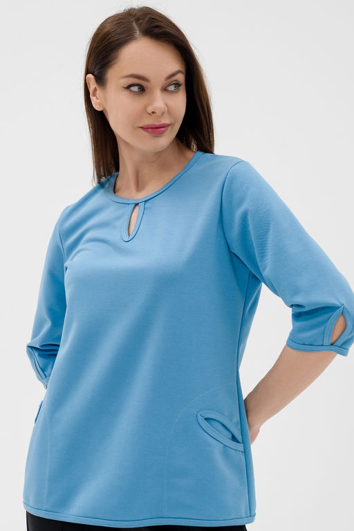 Кофта женская из коттон фита Анфиса небесный макси - Амадэль фото 5