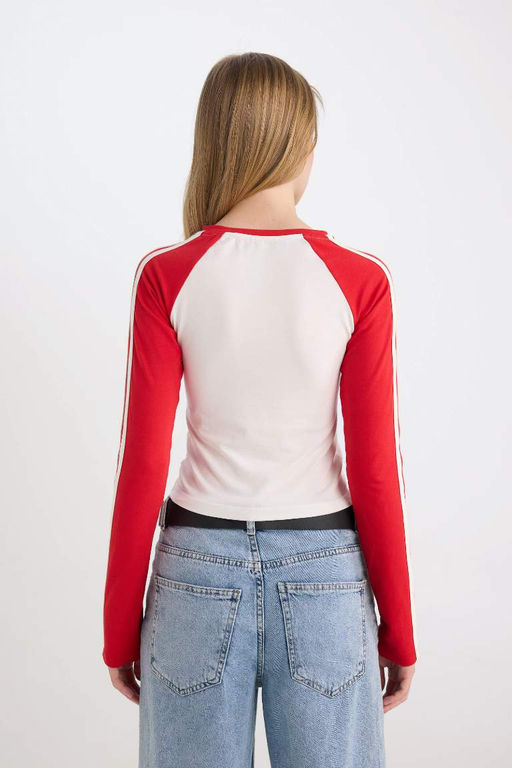 Приталенная футболка приталенного кроя с круглым вырезом и длинными рукавами с принтом - Defacto фото 6