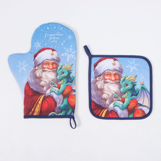 Набор кух. Этель Сказочный гость: прихватка 19х19 см, варежка-прихватка 20х28 см, 100% хл  фото 2