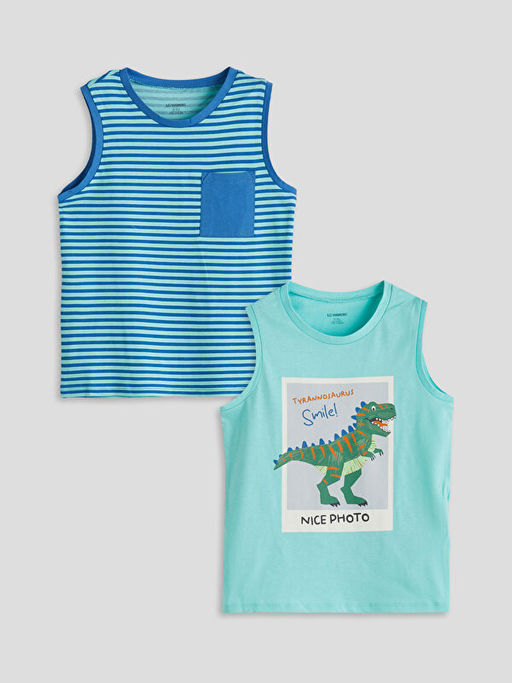 Bisiklet Yaka ?izgili Erkek ?ocuk Atlet 2li