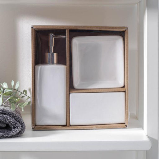 Аксессуары для ванной «Лодж», 3 предмета: мыльница, дозатор для мыла 350 мл, стакан, белые