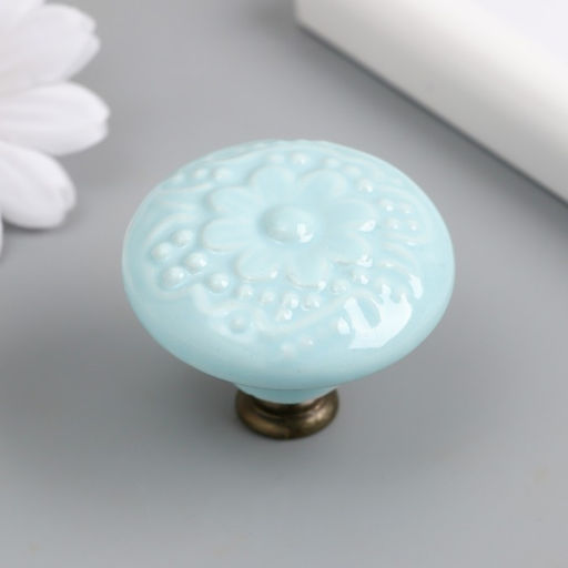 Ручка для шкатулки керамика, металл «Цветок», нежно-голубая, 4.4×4.4×3.4 см