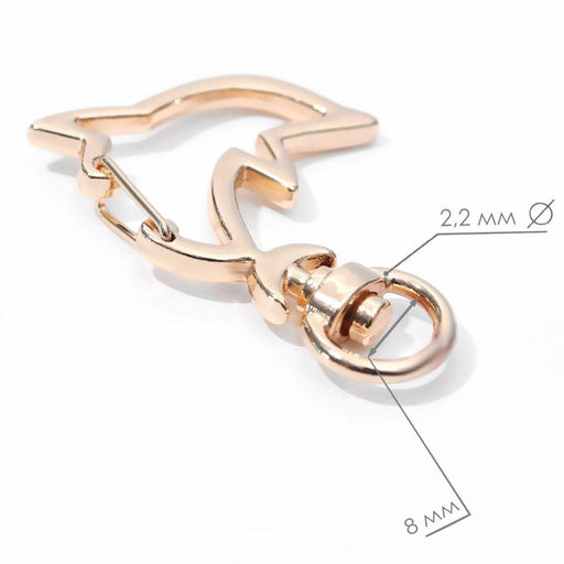 Цена за 2 шт. Карабин металлический Дельфин, 43 28 мм / 8 2,2 мм, 5 шт, цвет золотой - Арт узор фото 2